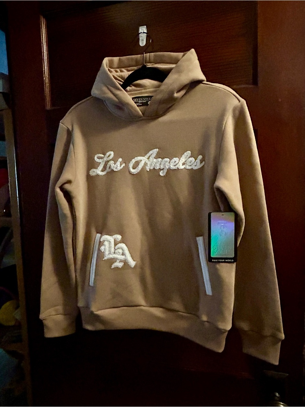 Los Angeles Embroidered Tan Hoodie for Kids - Unbranded